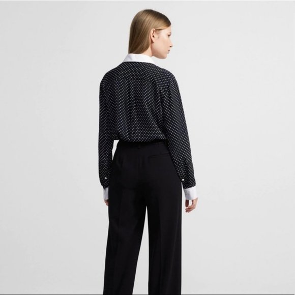 NWT Theory Contrast Straight Shirt in Polka Dot Crepe - Picture 3 of 7